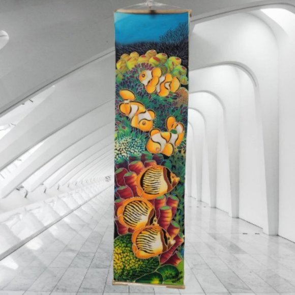 ORIGINAL Batik Art Hand Painted Wall Hanging Art Décor  44" x 12" - Picture 1 of 8